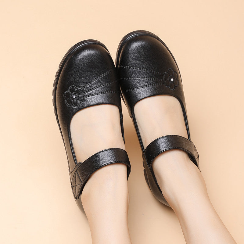 メリージェーン パンプス レディース フラット シューズ 歩きやすい 疲れない 滑らない ブラック ダークブラウン