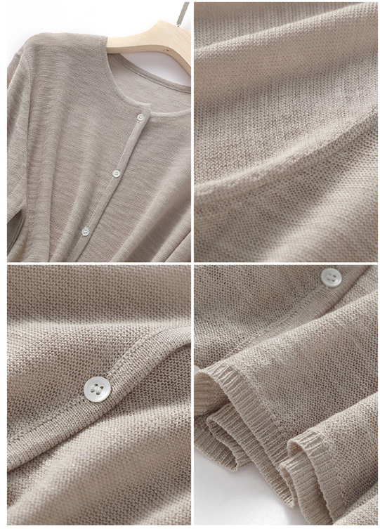 薄手日焼け止めジャケット 2023年夏新作ニット多用途長袖ラウンドネックトップスレディースアウターバンブーリネンルーズカーディガン