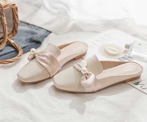 ミュール レディース サンダル スリッパ パンプス 履きやすい 歩きやすい かかとなしオフホワイト