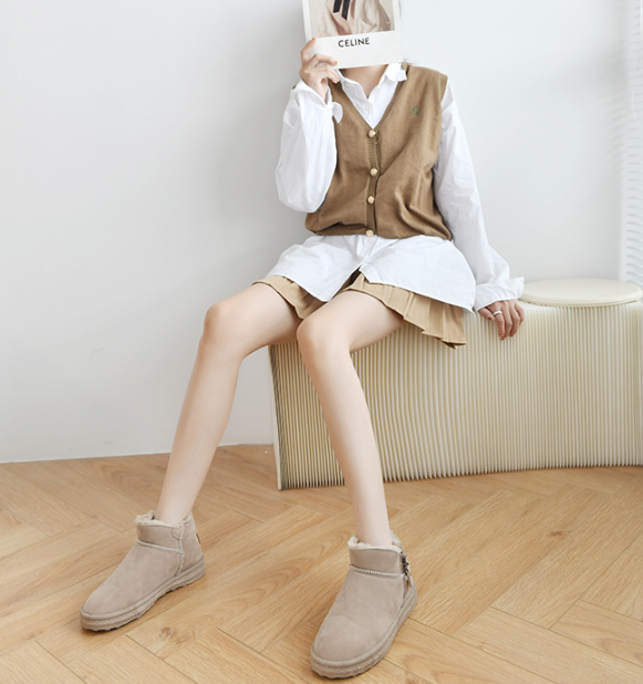 ムートンブーツ レディース ムートン ショートブーツ 暖かい 快適 ベルベット素材 厚底 カーキ ブラック