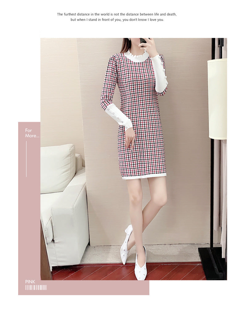 韓国風 春夏 新作 長袖 Aライン ニット ワンピース 体型カバー ゆったり