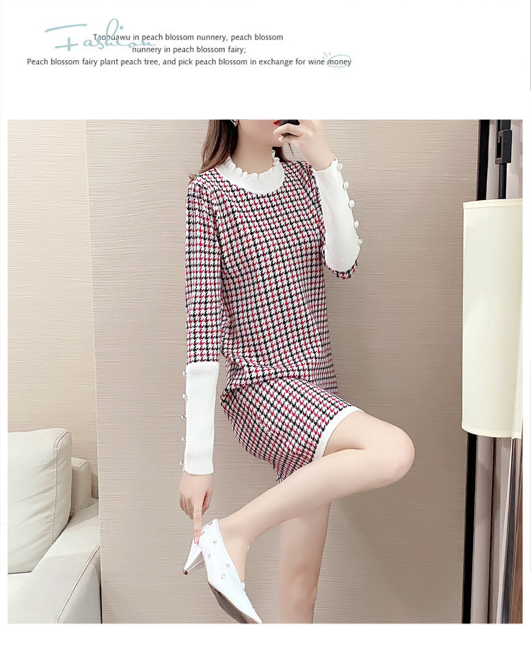 韓国風 春夏 新作 長袖 Aライン ニット ワンピース 体型カバー ゆったり