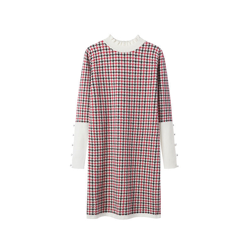 韓国風 春夏 新作 長袖 Aライン ニット ワンピース 体型カバー ゆったり