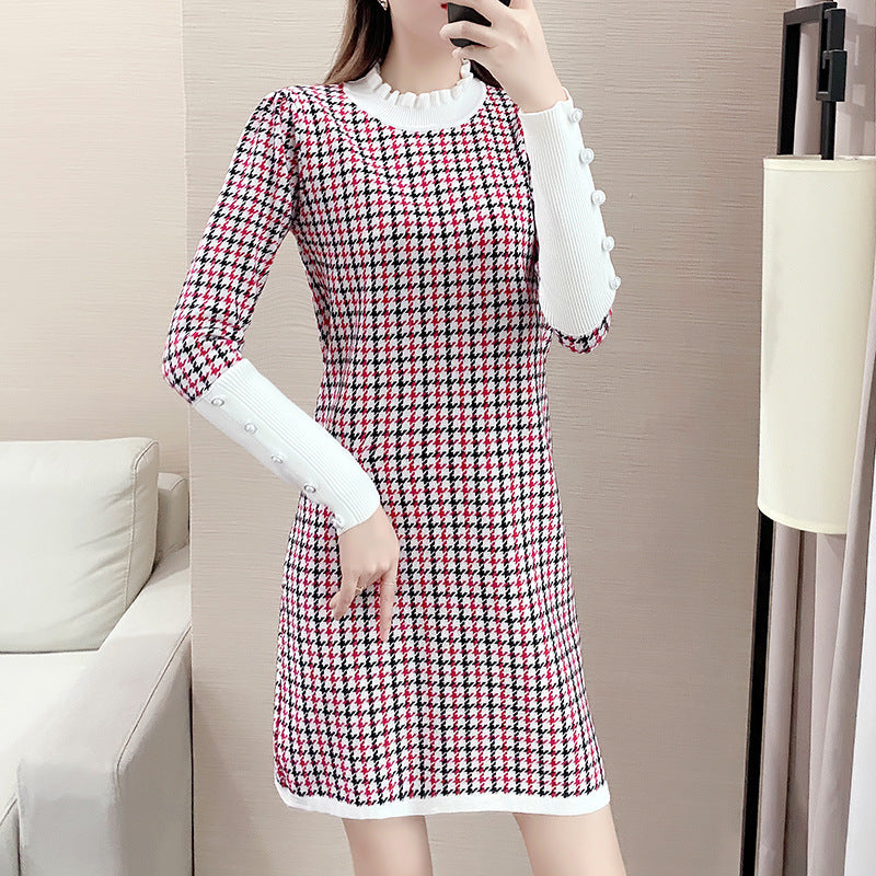 韓国風 春夏 新作 長袖 Aライン ニット ワンピース 体型カバー ゆったり