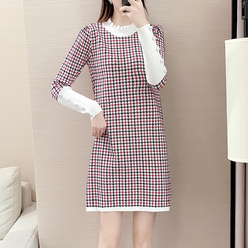 韓国風 春夏 新作 長袖 Aライン ニット ワンピース 体型カバー ゆったり