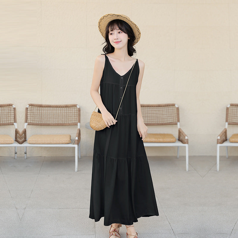 ドレス レディース 夏用ノースリーブ Vネック ロングホルタードレス ワンピース 無地
