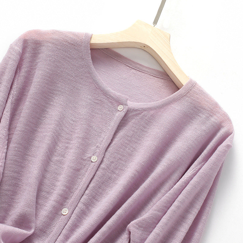薄手日焼け止めジャケット 2023年夏新作ニット多用途長袖ラウンドネックトップスレディースアウターバンブーリネンルーズカーディガン