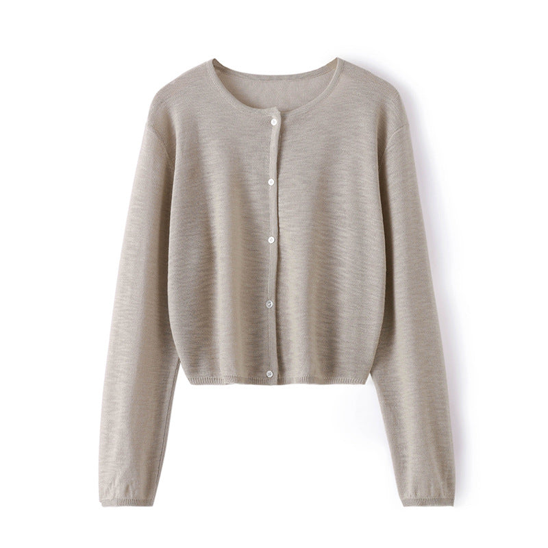 薄手日焼け止めジャケット 2023年夏新作ニット多用途長袖ラウンドネックトップスレディースアウターバンブーリネンルーズカーディガン