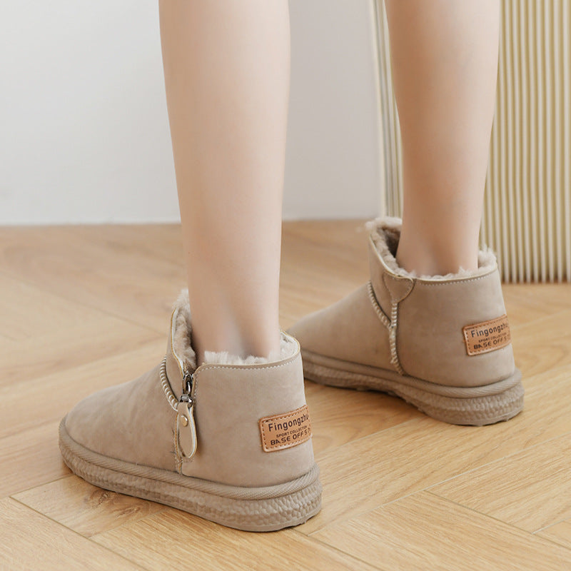 ムートンブーツ レディース ムートン ショートブーツ 暖かい 快適 ベルベット素材 厚底 カーキ ブラック