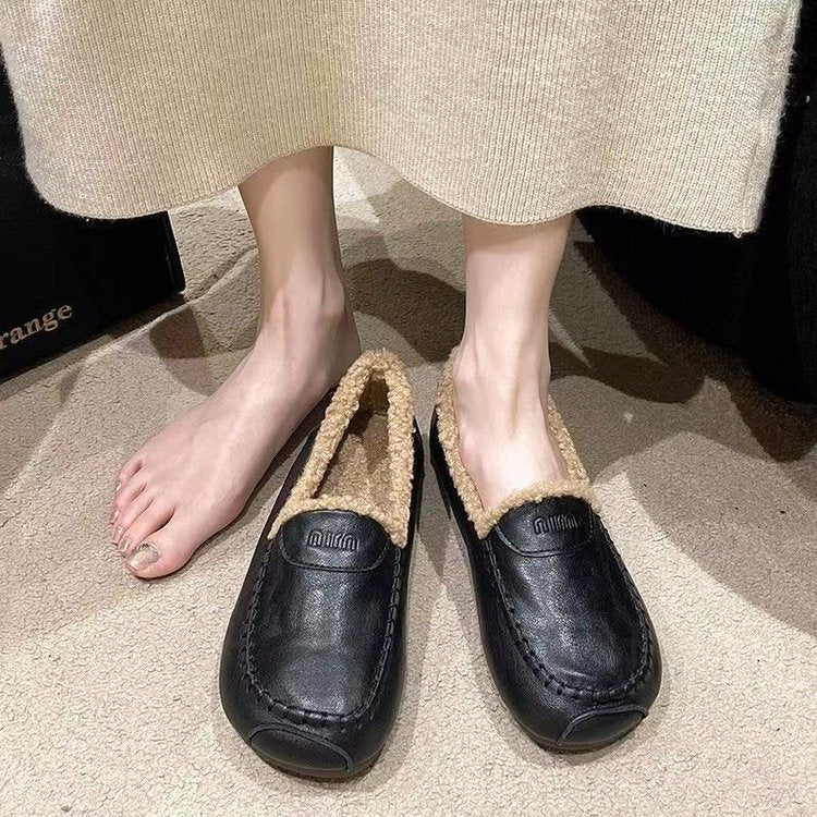 モカシン ローファー 裏ボア スリッポン フラットソール レディース 秋冬 軽量 つま先カバー あったか ブラック/カーキ/ブラウン 35-41