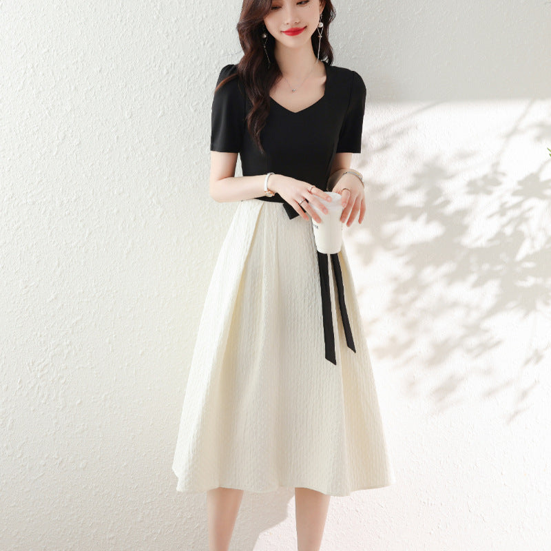 レディース ワンピース ドレス ミドル丈 半袖 スモールフレグランススタイル 洋ナシ型ボディ フレンチセレブ