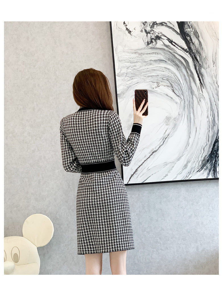 春 夏 新作 小香風 高級感 長袖 Aライン ニット ワンピース 着痩せ