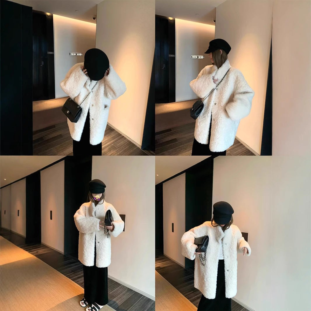 フェイクファー コート レディース 秋冬 防寒 ふわもこ 長袖 ゆったり 羽織 通勤 オフィス モノトーン グレー S M L ホワイト S M L