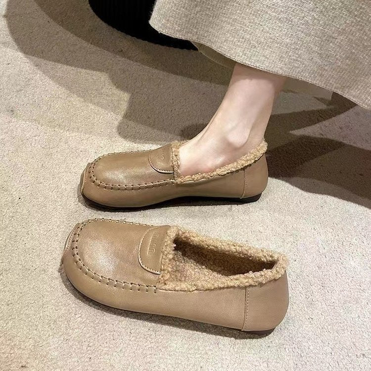 モカシン ローファー 裏ボア スリッポン フラットソール レディース 秋冬 軽量 つま先カバー あったか ブラック/カーキ/ブラウン 35-41
