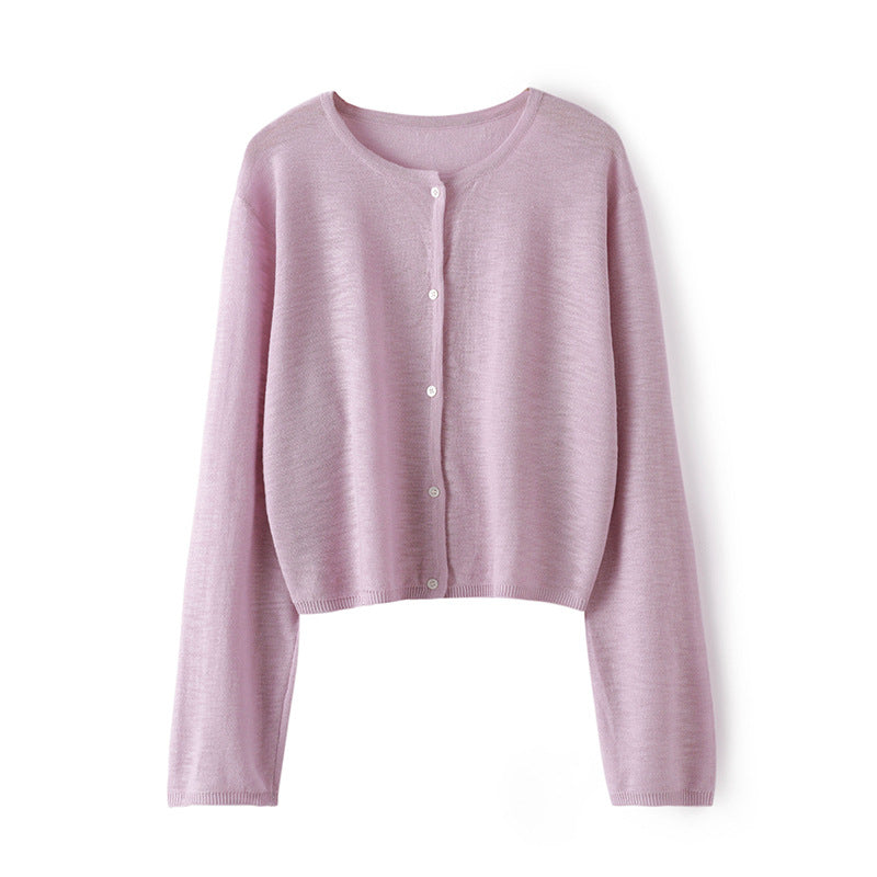 薄手日焼け止めジャケット 2023年夏新作ニット多用途長袖ラウンドネックトップスレディースアウターバンブーリネンルーズカーディガン