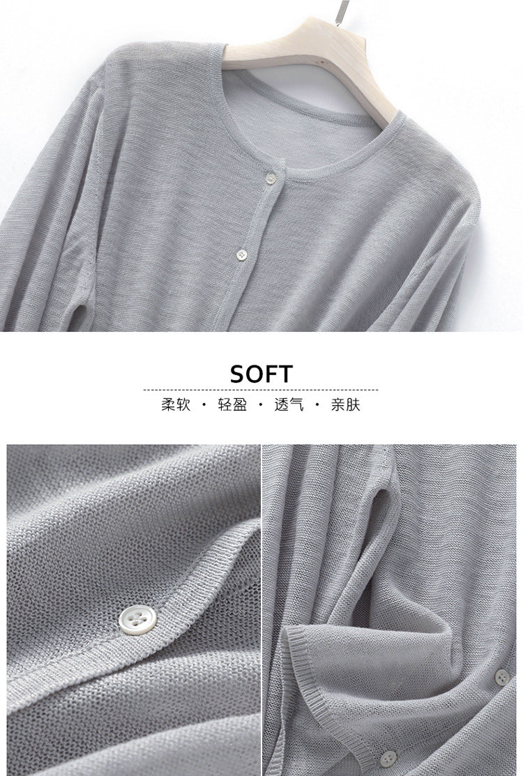 薄手日焼け止めジャケット 2023年夏新作ニット多用途長袖ラウンドネックトップスレディースアウターバンブーリネンルーズカーディガン