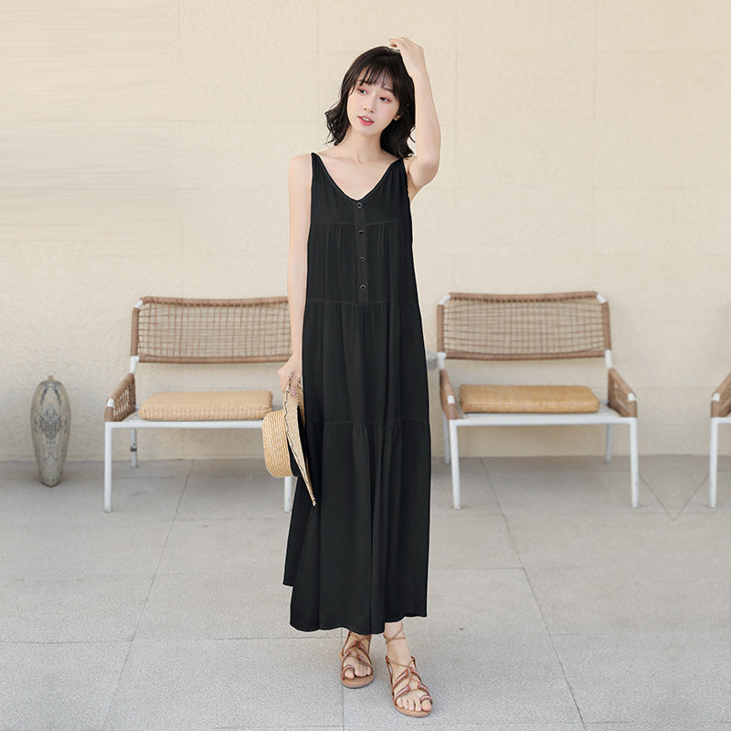 ドレス レディース 夏用ノースリーブ Vネック ロングホルタードレス ワンピース 無地