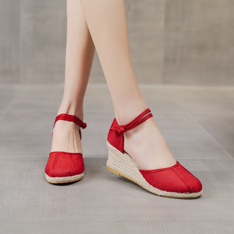 レディースサンダル ウェッジサンダル 履き心地の良いクロスボーダートレード リネン