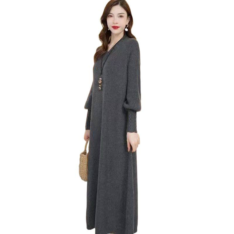 アイスシルク ニット ロングワンピース レディース 春夏秋 涼感 通気性 きれいめ 上品 ゆったり 体型カバー 長袖 ロング 通勤 オフィス 大きいサイズ グレー グリーン ネイビーブルー ブラック ラクダ M-6XL