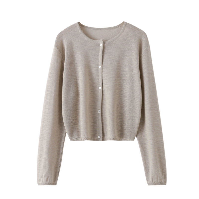 薄手日焼け止めジャケット 2023年夏新作ニット多用途長袖ラウンドネックトップスレディースアウターバンブーリネンルーズカーディガン