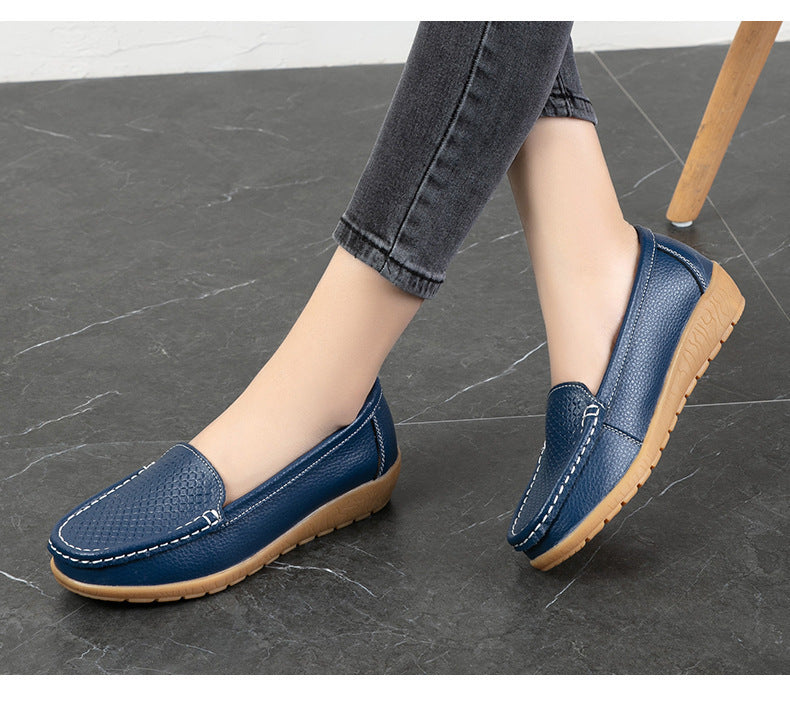 ローファー モカシン スリッポン レディース 春夏秋 軽やか フラットソール 通気性 つま先カバー きれいめ オフィス 通勤 ダークブルー 35-44