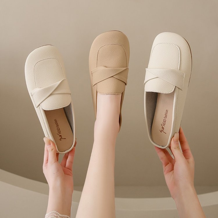 ローファー レディース ソフト底 痛くない 柔らかい 履きやすい かかとなし ローヒール カーキ オフホワイト