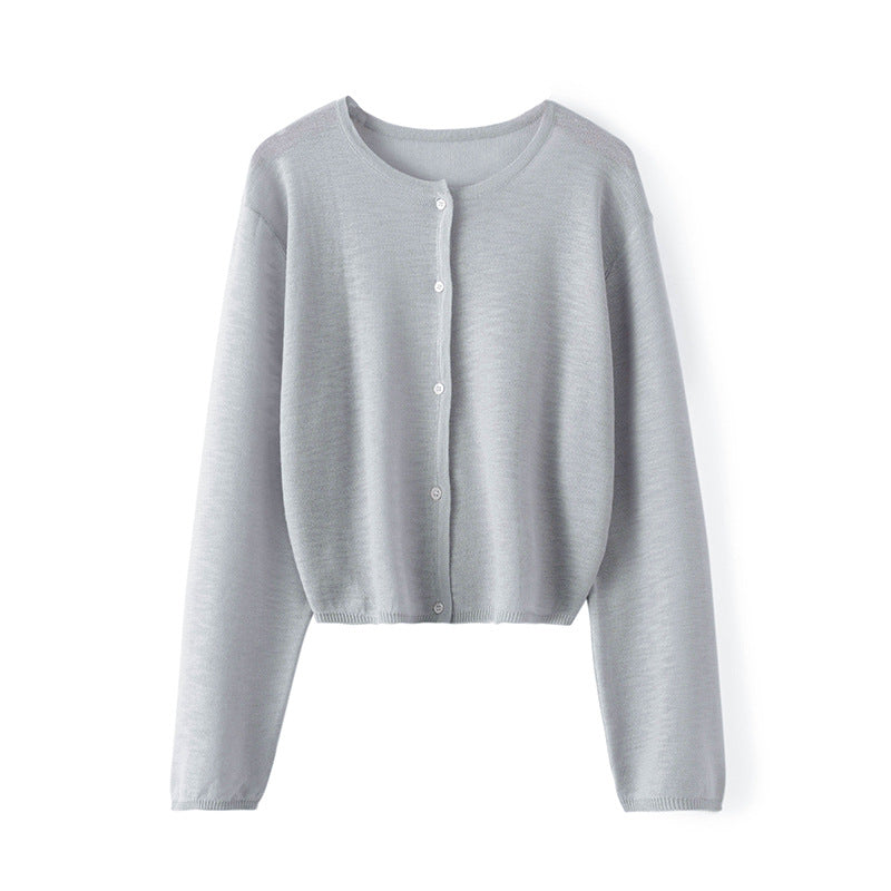 薄手日焼け止めジャケット 2023年夏新作ニット多用途長袖ラウンドネックトップスレディースアウターバンブーリネンルーズカーディガン