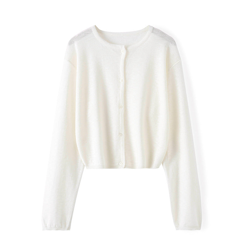 薄手日焼け止めジャケット 2023年夏新作ニット多用途長袖ラウンドネックトップスレディースアウターバンブーリネンルーズカーディガン