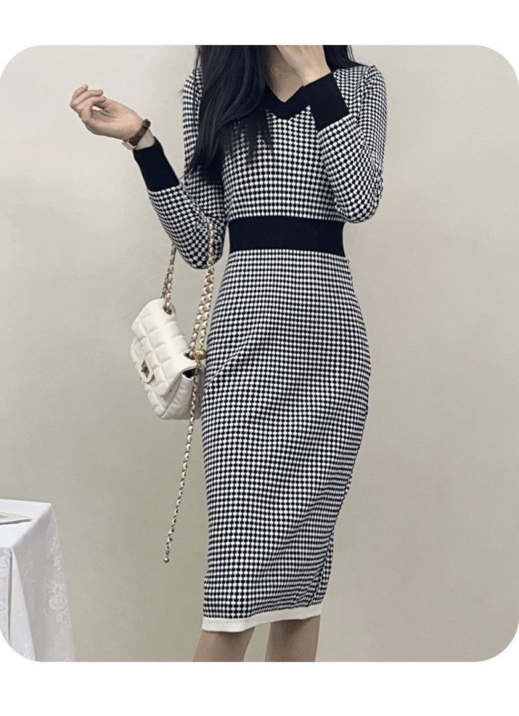 フレンチ風 春 ワンピース 高級感 ミディ丈 ニット レディース 上品 お姉さん風