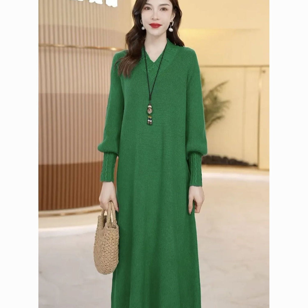 アイスシルク ニット ロングワンピース レディース 春夏秋 涼感 通気性 きれいめ 上品 ゆったり 体型カバー 長袖 ロング 通勤 オフィス 大きいサイズ グレー グリーン ネイビーブルー ブラック ラクダ M-6XL