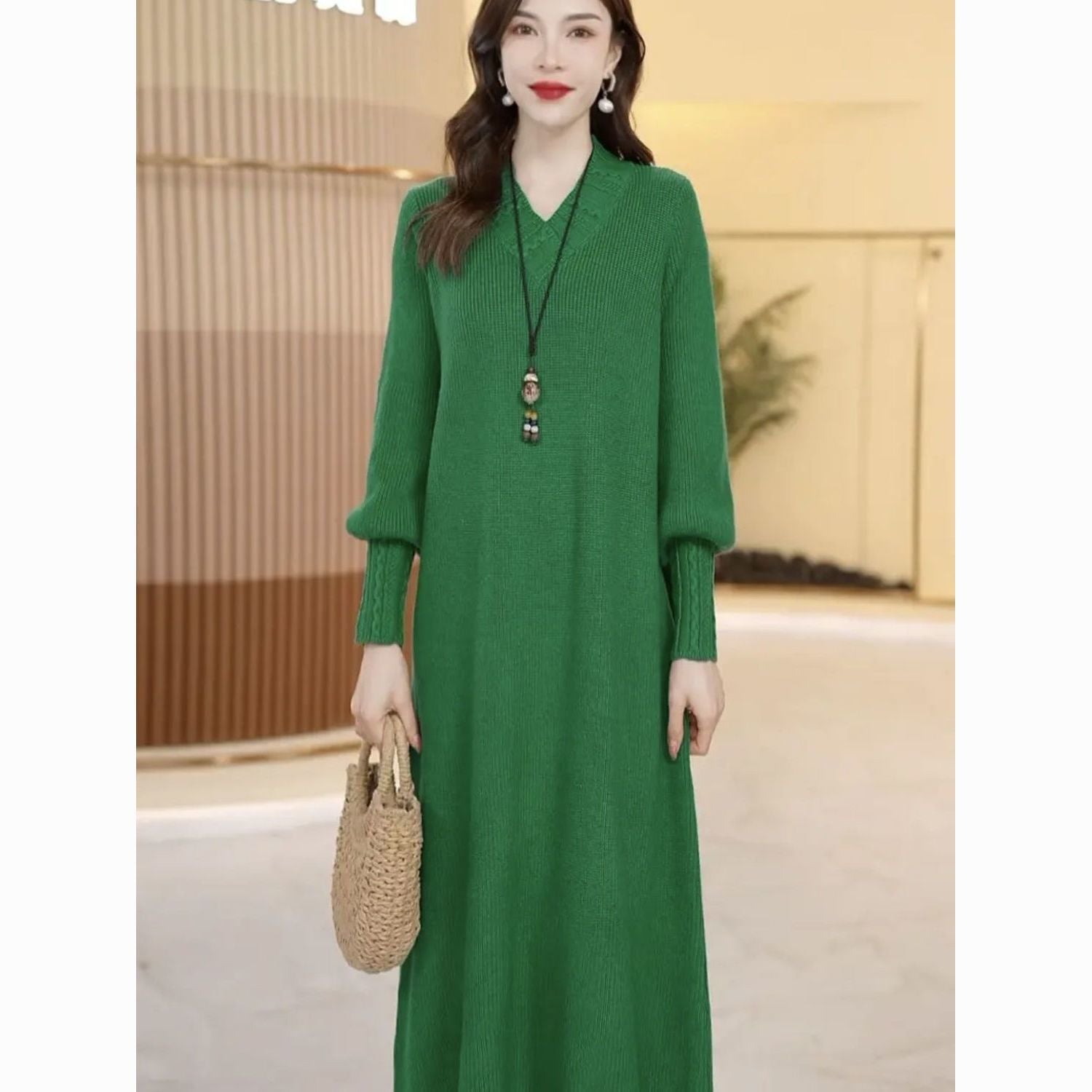 アイスシルク ニット ロングワンピース レディース 春夏秋 涼感 通気性 きれいめ 上品 ゆったり 体型カバー 長袖 ロング 通勤 オフィス 大きいサイズ グレー グリーン ネイビーブルー ブラック ラクダ M-6XL