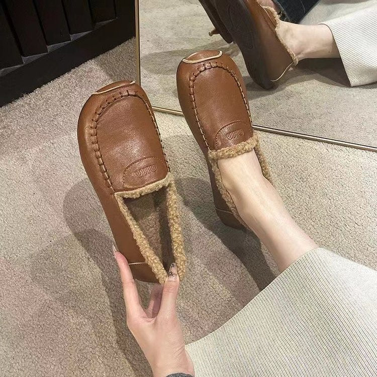 モカシン ローファー 裏ボア スリッポン フラットソール レディース 秋冬 軽量 つま先カバー あったか ブラック/カーキ/ブラウン 35-41