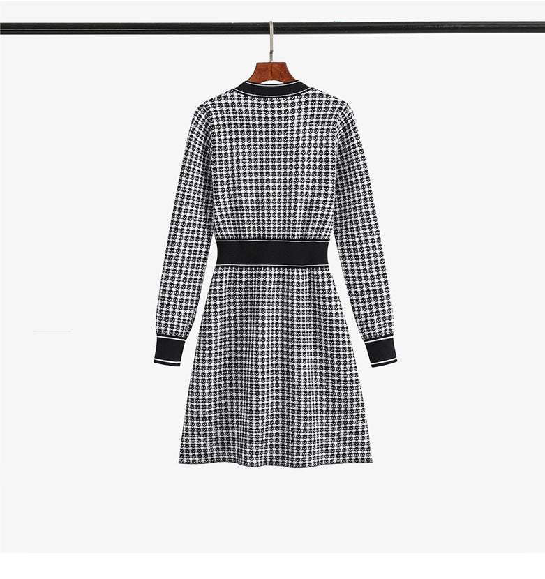 春 夏 新作 小香風 高級感 長袖 Aライン ニット ワンピース 着痩せ