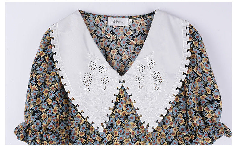 大きいサイズ ワンピース レディース 春 夏 刺繍 アート風 フレア シルエット