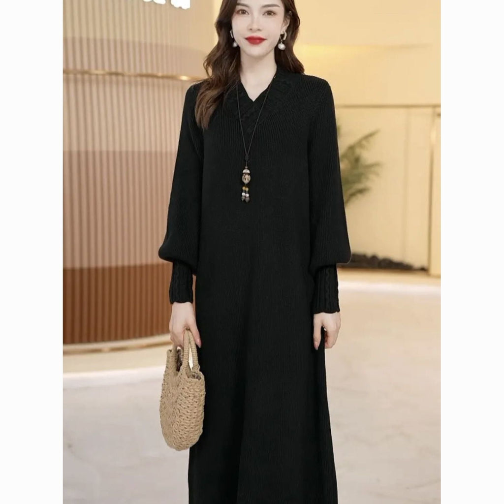 アイスシルク ニット ロングワンピース レディース 春夏秋 涼感 通気性 きれいめ 上品 ゆったり 体型カバー 長袖 ロング 通勤 オフィス 大きいサイズ グレー グリーン ネイビーブルー ブラック ラクダ M-6XL