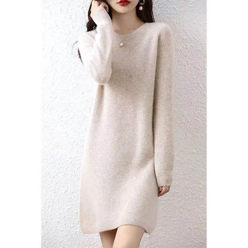 アイスシルク ニット ワンピース 長袖 きれいめ オフィス 通勤_レディース_夏 秋_涼しい 伸縮性 通気性 体型カバー 上品 ロング_グレーグリーン_M