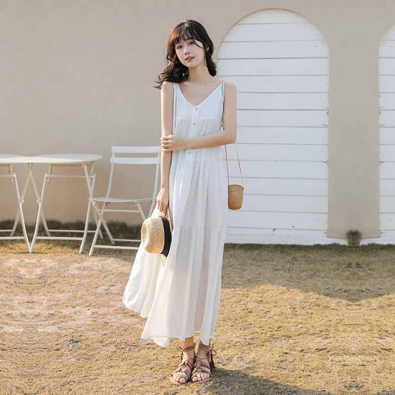 ドレス レディース 夏用ノースリーブ Vネック ロングホルタードレス ワンピース 無地