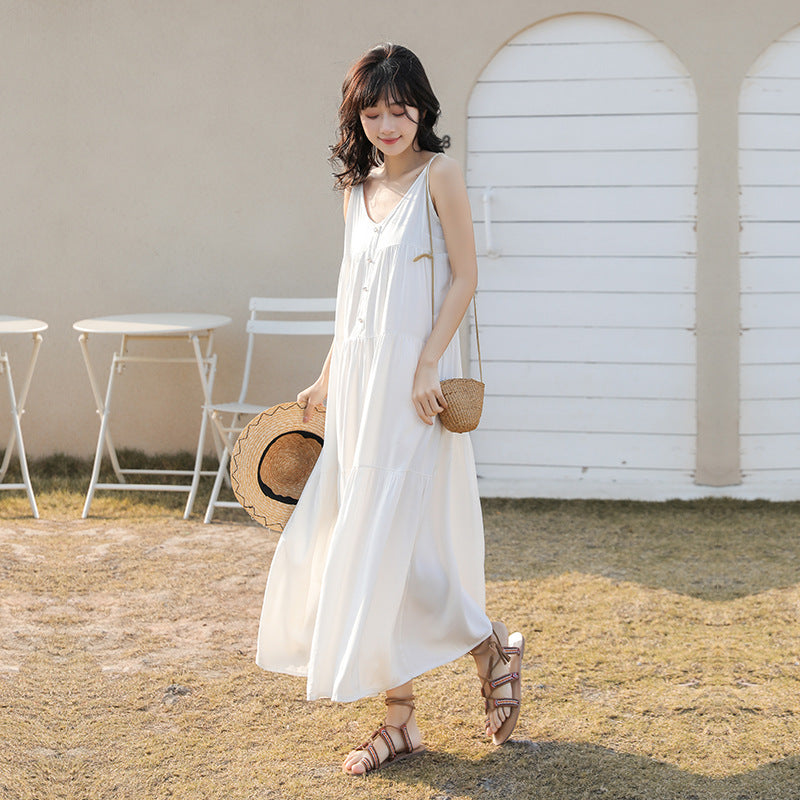 ドレス レディース 夏用ノースリーブ Vネック ロングホルタードレス ワンピース 無地