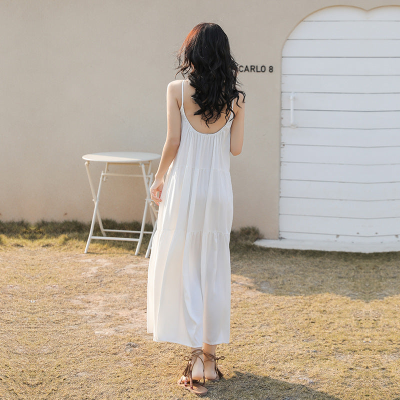 ドレス レディース 夏用ノースリーブ Vネック ロングホルタードレス ワンピース 無地