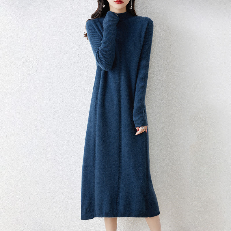 ウール ニット ワンピース レディース 秋冬 長袖 ロング きれいめ 上品 通勤 オフィス ブリックレッド/キャメルカラー/ダークブルー/ブラック S-2XL