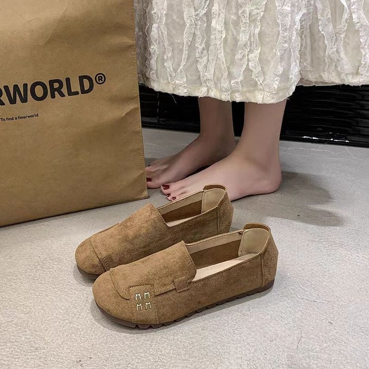 ローファー スリッポン ドライビングシューズ フラットソール レディース 春夏秋 軽やか 歩きやすい つま先カバー 通気性 抜群 カーキ/キャメル 35-40