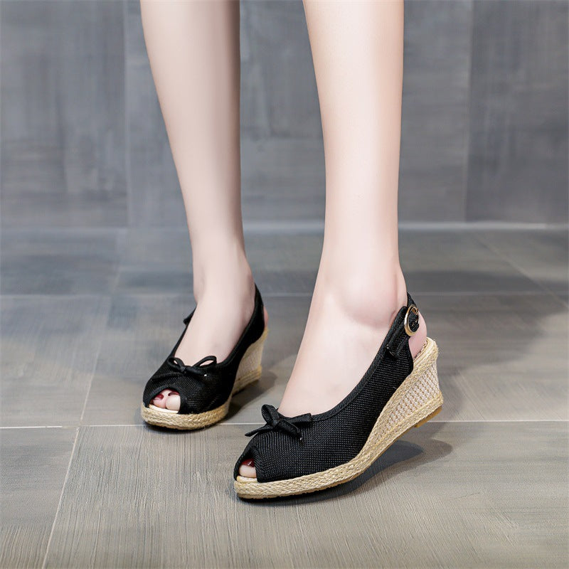 ウェッジヒールサンダル フィッシュトゥ ハイヒール シングルストラップ