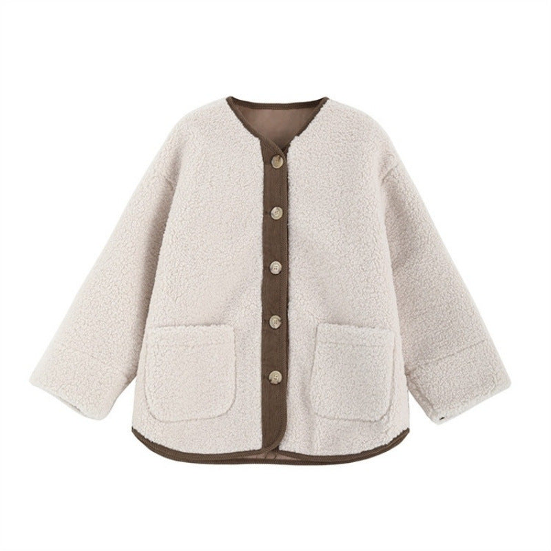 ボア ジャケット ノーカラー 長袖 レディース 秋冬 ゆったり 大きいサイズ きれいめ 上品 羽織 通勤 通学 ヘイズブルー アプリコット M-4XL