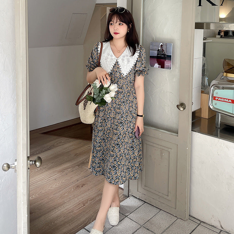 大きいサイズ ワンピース レディース 春 夏 刺繍 アート風 フレア シルエット