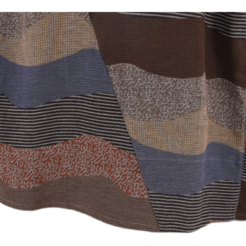 綿麻 ロング ワンピース Aライン 長袖 体型カバー ポケット付き レディース 秋冬 きれいめ 上品 ゆったり 大きいサイズ対応 オフィス映え ブラウン L