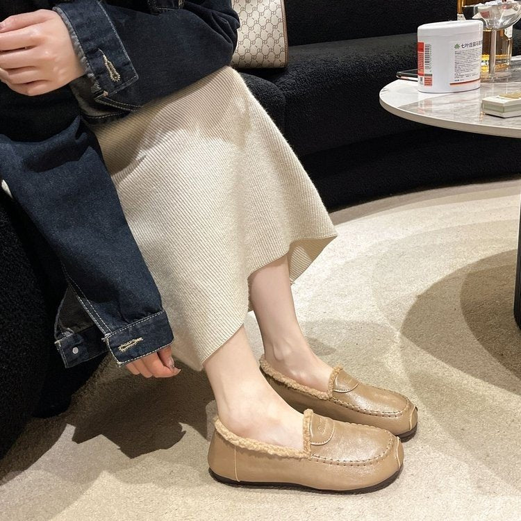 モカシン ローファー 裏ボア スリッポン フラットソール レディース 秋冬 軽量 つま先カバー あったか ブラック/カーキ/ブラウン 35-41