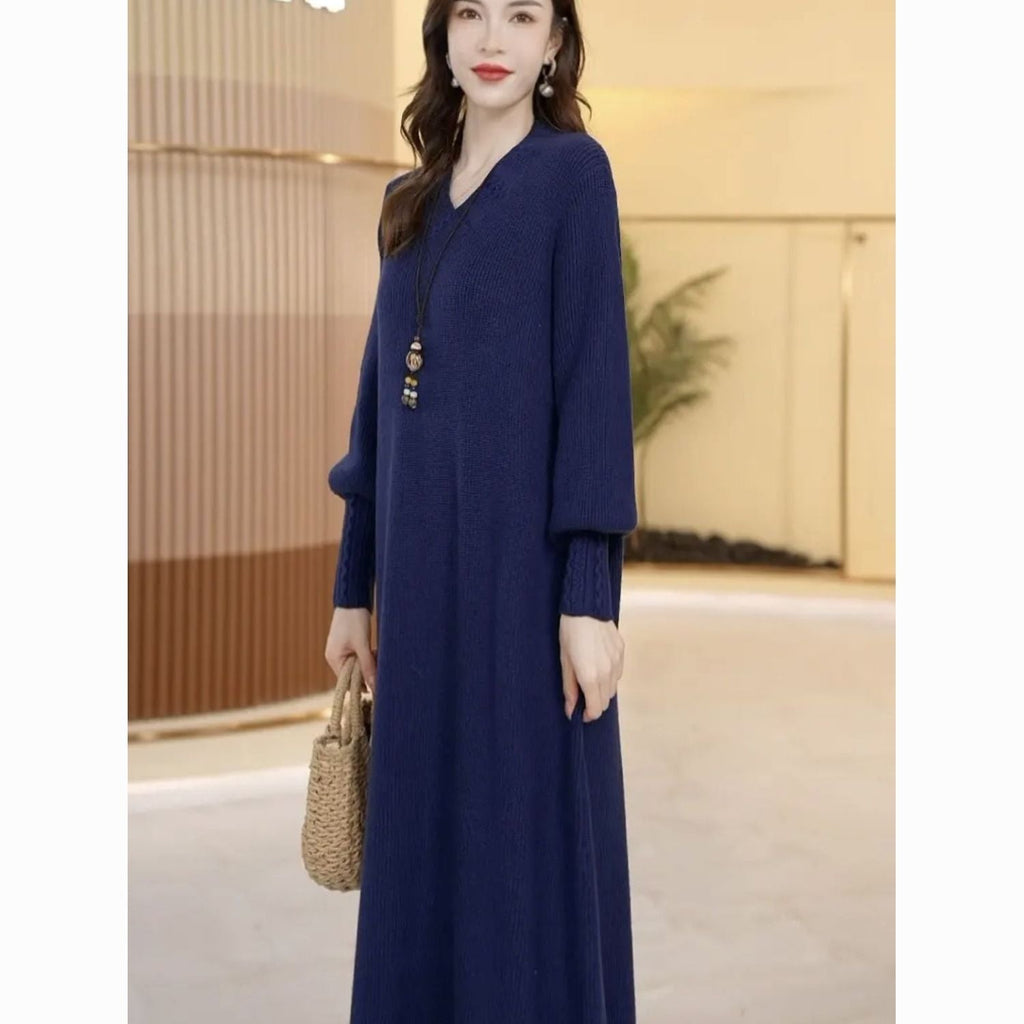 アイスシルク ニット ロングワンピース レディース 春夏秋 涼感 通気性 きれいめ 上品 ゆったり 体型カバー 長袖 ロング 通勤 オフィス 大きいサイズ グレー グリーン ネイビーブルー ブラック ラクダ M-6XL