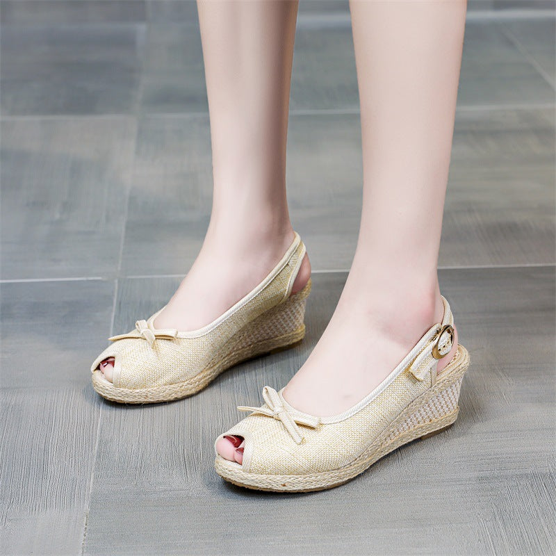 ウェッジヒールサンダル フィッシュトゥ ハイヒール シングルストラップ