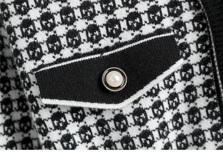 春 夏 新作 小香風 高級感 長袖 Aライン ニット ワンピース 着痩せ